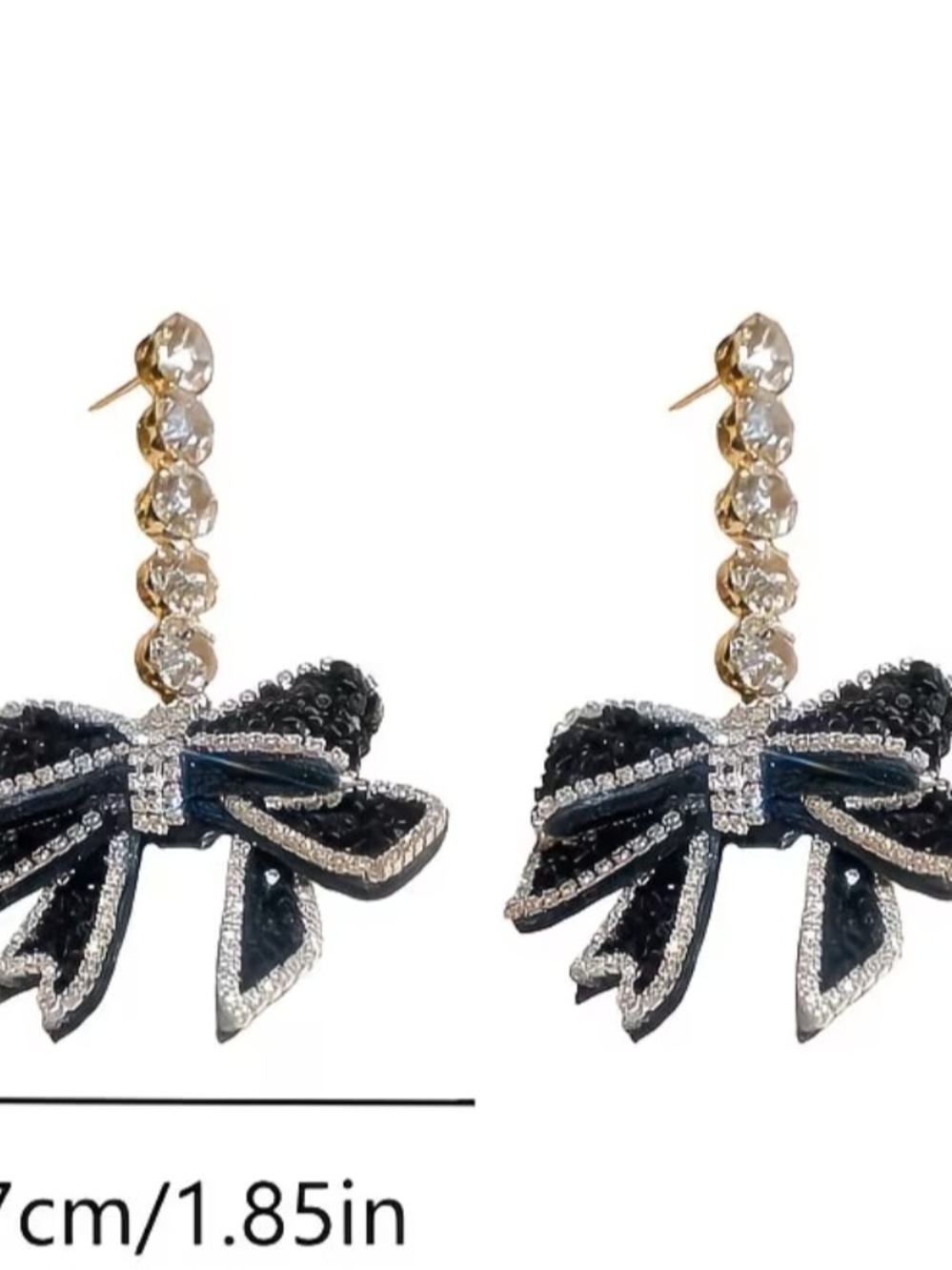 Crystal Drop Earrings with Black Rhinestone Bow - Picture 2 of 4